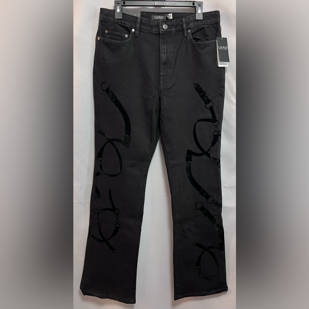 Lauren Ralph Lauren Women's High Rise Flocked Boot Leg Stretch Jean Sz 12 41381